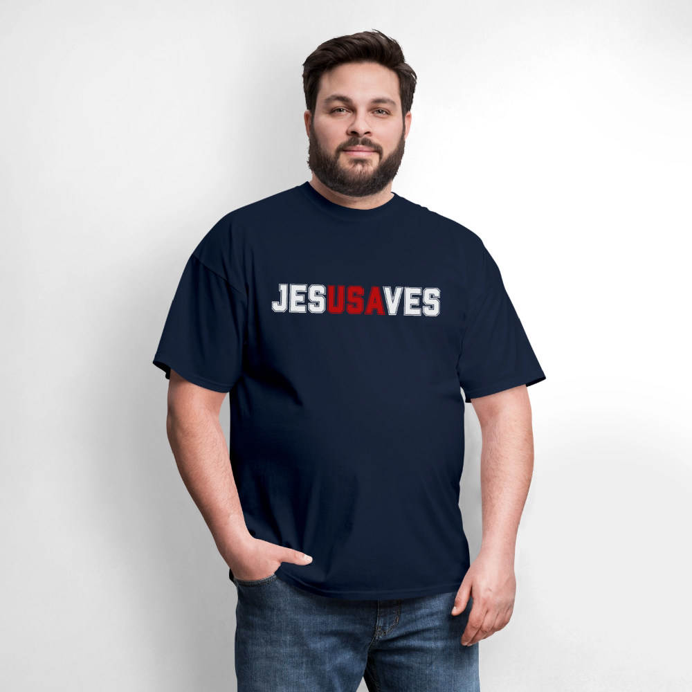 JESUSAVES Patriotic Varsity Tee | America 250 Collection - navy