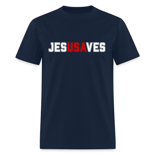 JESUSAVES Patriotic Varsity Tee | America 250 Collection - navy