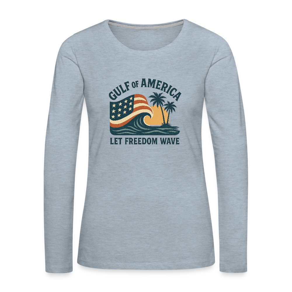 Gulf of America Women's Long Sleeve T-Shirt — Let Freedom Wave - heather ice blue