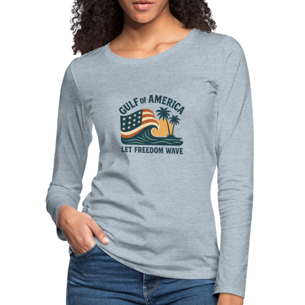 Gulf of America Women's Long Sleeve T-Shirt — Let Freedom Wave - heather ice blue
