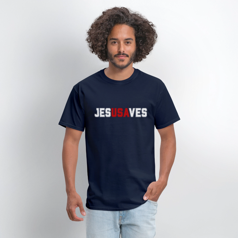 JESUSAVES Patriotic Varsity Tee | America 250 Collection - navy