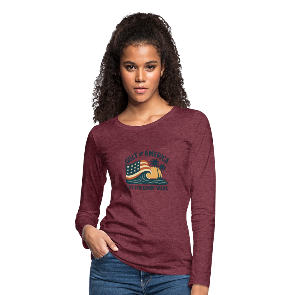Gulf of America Women's Long Sleeve T-Shirt — Let Freedom Wave - heather burgundy