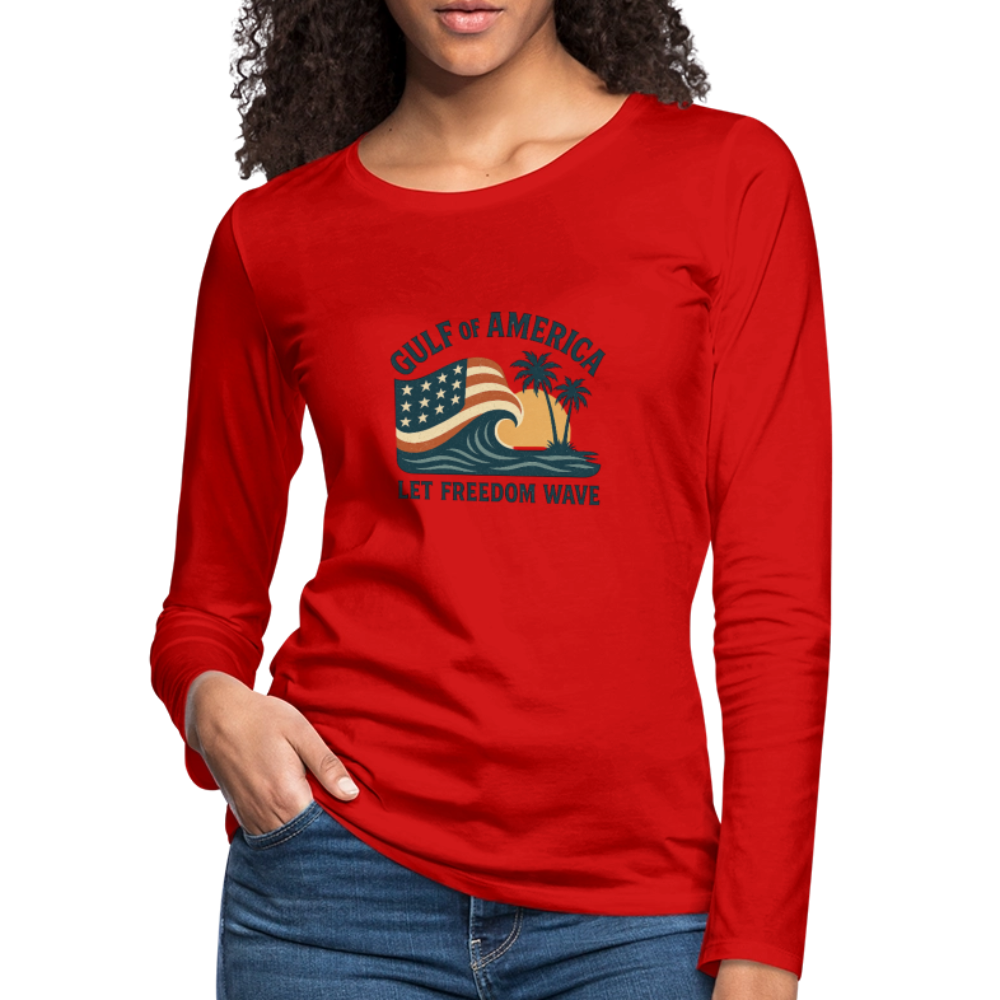 Gulf of America Women's Long Sleeve T-Shirt — Let Freedom Wave - red