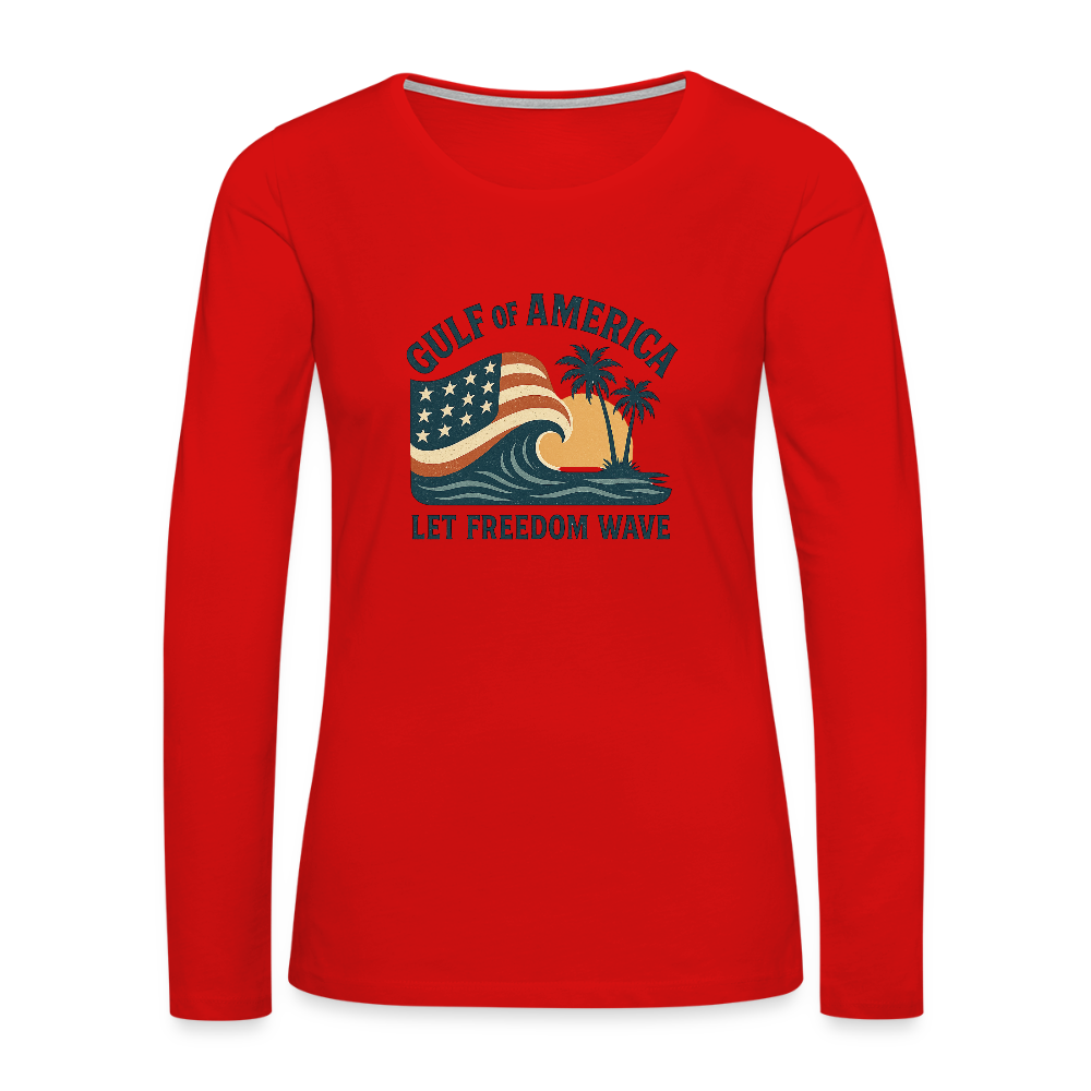 Gulf of America Women's Long Sleeve T-Shirt — Let Freedom Wave - red