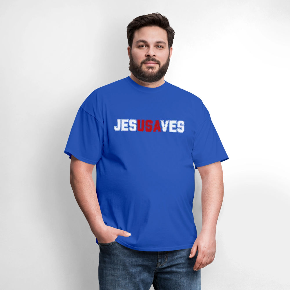JESUSAVES Patriotic Varsity Tee | America 250 Collection - royal blue