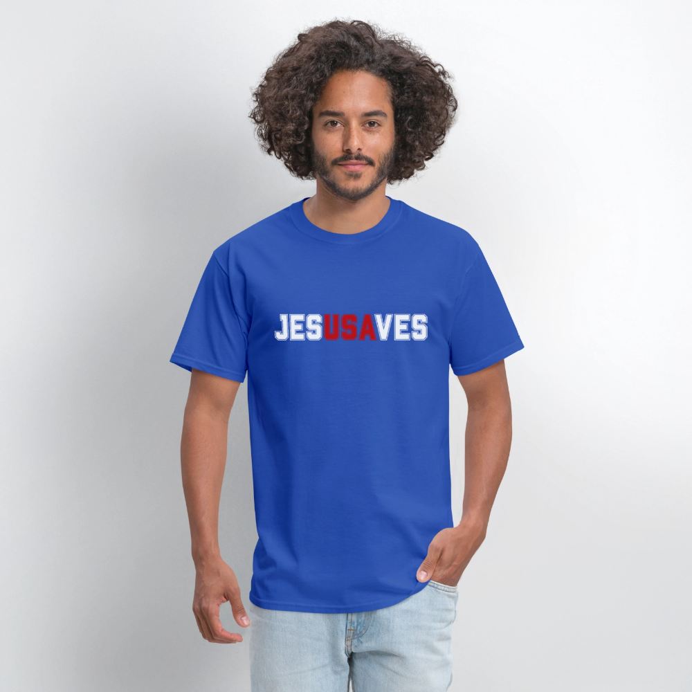 JESUSAVES Patriotic Varsity Tee | America 250 Collection - royal blue